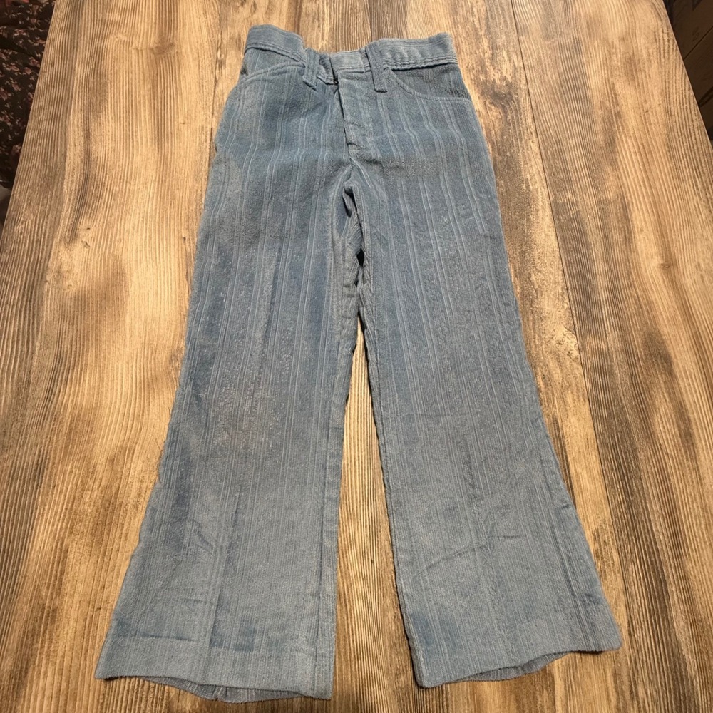 Vintage Donmoor Kids Blue Striped Corduroy Pants Size 6 Made in USA 70s Retro